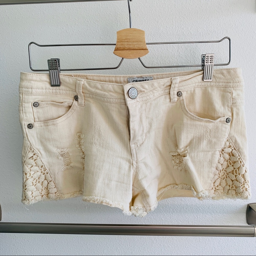 Beige denim shorts